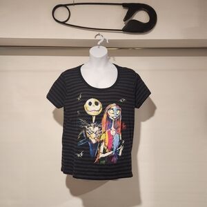 Disney Black Striped Short Sleeve Tee with Colorful Nightmare Characters